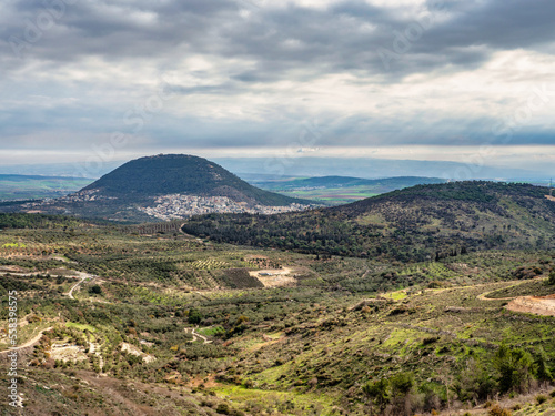Tableau sur toile View of the biblical Mount Tabor and the Arab villages at its foot, neighborhood