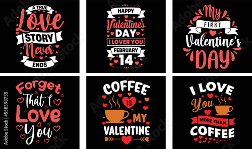 Valentine's day T-shirt Design Bundle. Valentine's day Vector Graphics. Valentine's day Typography t-shirt design