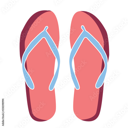 Pink Pair of sandals or Slippers on white background. cartoon illustration