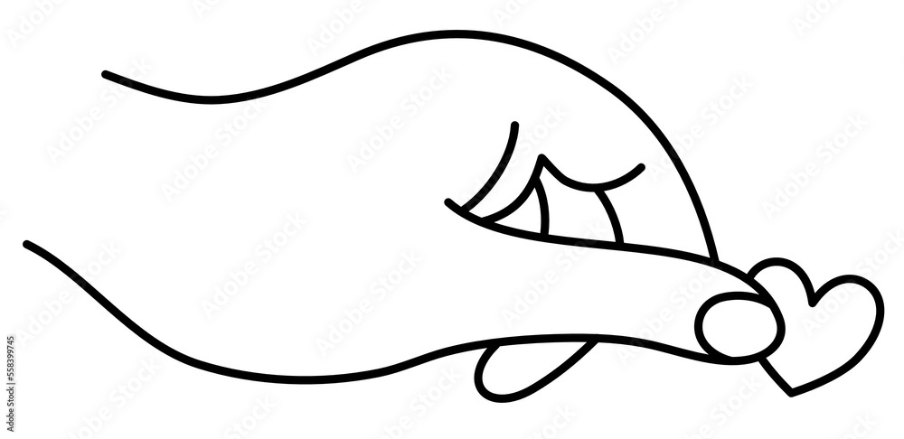 Valentine love heart hands doodle line art
