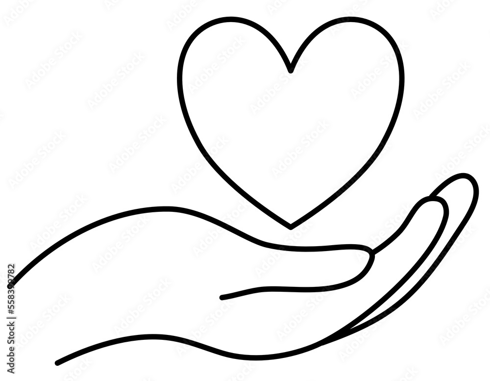 Valentine love heart hands doodle line art