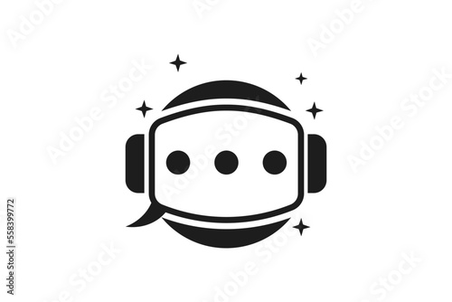 simple logo concept about talk and space with illustration and combination between bubble chat and astronaut head, look simple but can explain around the space theme logo design