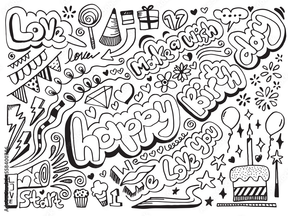 Hand drawing styles for birth day party.