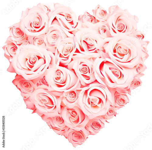 Valentines Day Heart Made of Pink Roses Isolated.