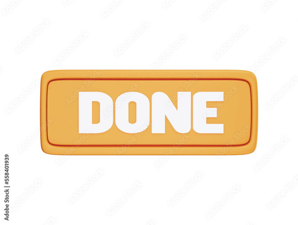 Done text with 3d vector icon cartoon minimal style illustration Done text with 3d vector icon cartoon minimal style illustration