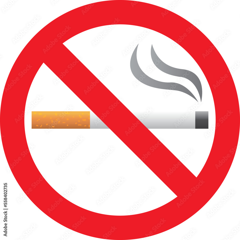 Stop smoking – quit smoking sign symbol. Real cigarette. Red vector illustration.	