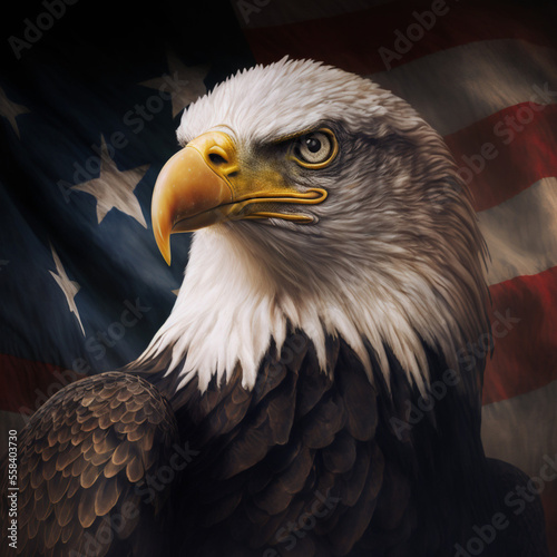 Portrait of an eagle with the flag of the United States