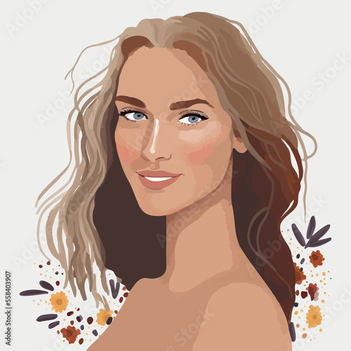 Beauty female portrait. Elegant woman avatar vector illustrationt photo