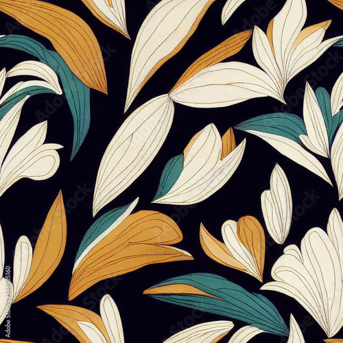 seamless pattern of white green and brown flora shapes