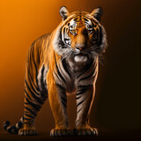 Portrait of a tiger on an orange background. Generative AI.