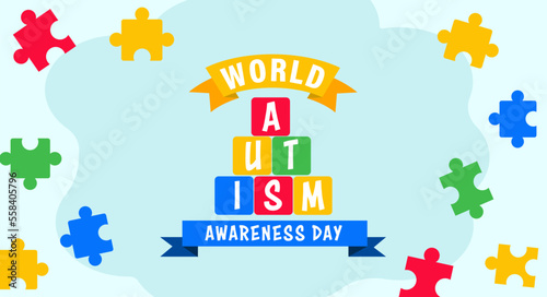 International Autism Awareness Day. colorful template with puzzle pieces photo