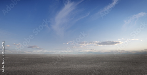 Beautiful Blue Sky Background with Nice Subtle Clouds and Empty Spacious Gray Concrete Street Floor