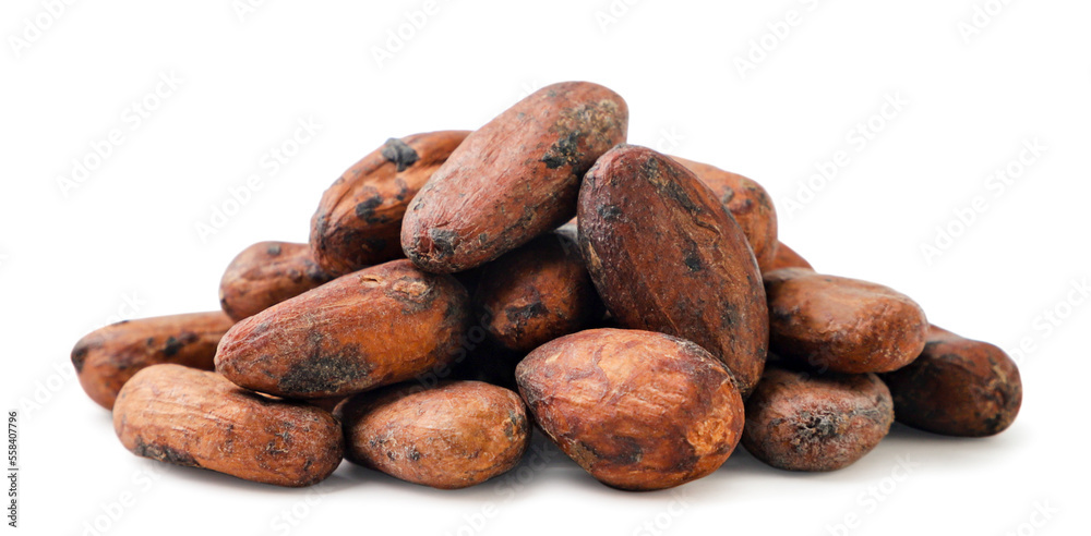Heap of cocoa beans on a white background. Isolated Heap of cocoa beans on a white background. Isolated