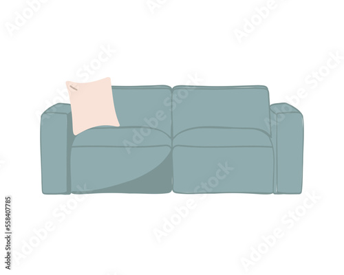 Modern upholstered furniture. Sofa with cushion. Colored flat vector illustration isolated on white background
