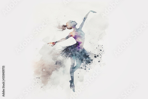 Fényképezés Watercolor woman dancer, Ballet postal card, Generative AI