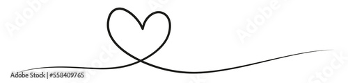 Heart one line continuous art. Love outline symbol. Valentine Day linear design. Vector isolated on white.