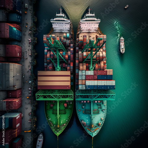 Cargo ship with containers. International logistics. Generative AI.