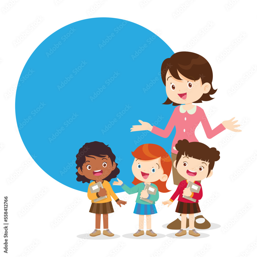 happy teacher with Boy and girls learning or studying.children with Back to School Concept education happy teacher with Boy and girls learning or studying.children with Back to School Concept education