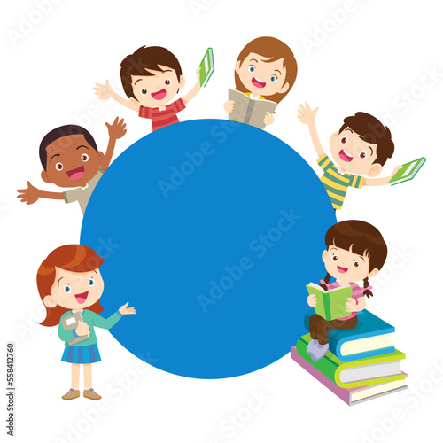 happy teacher with Boy and girls learning or studying.children with Back to School Concept education