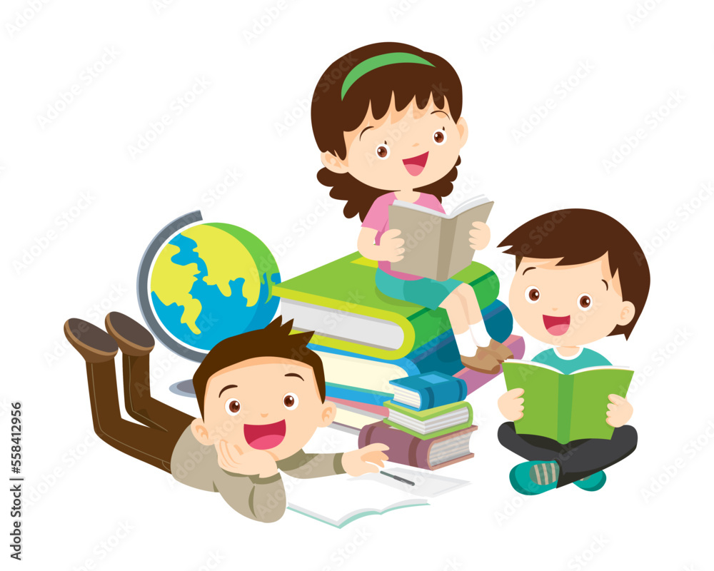 happy teacher with Boy and girls learning or studying happy teacher with Boy and girls learning or studying