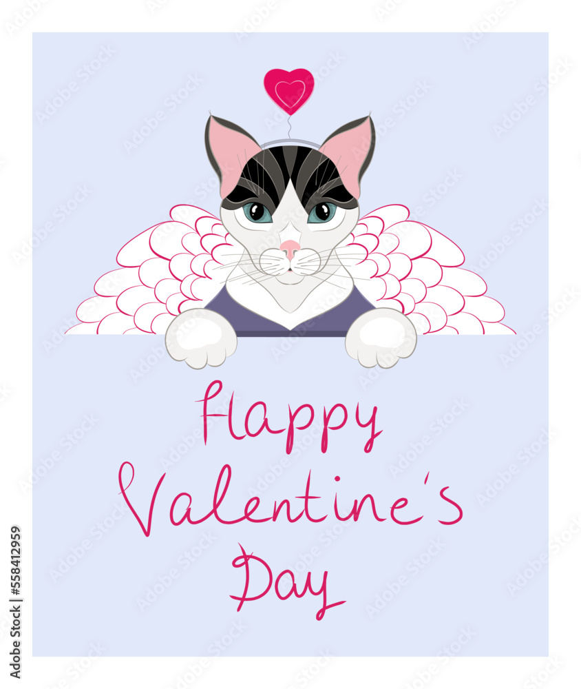 Valentine's card with a cat, drawn in a cartoon style. Valentine's card with a cat, drawn in a cartoon style.