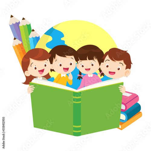 children with Back to School Concept education.Pupils holding textbooks
