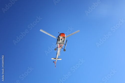 View on a helicopter in the Aiguille du Midi which is a 3,842-metre-tall mountain in the Mont Blanc massif within the French Alps