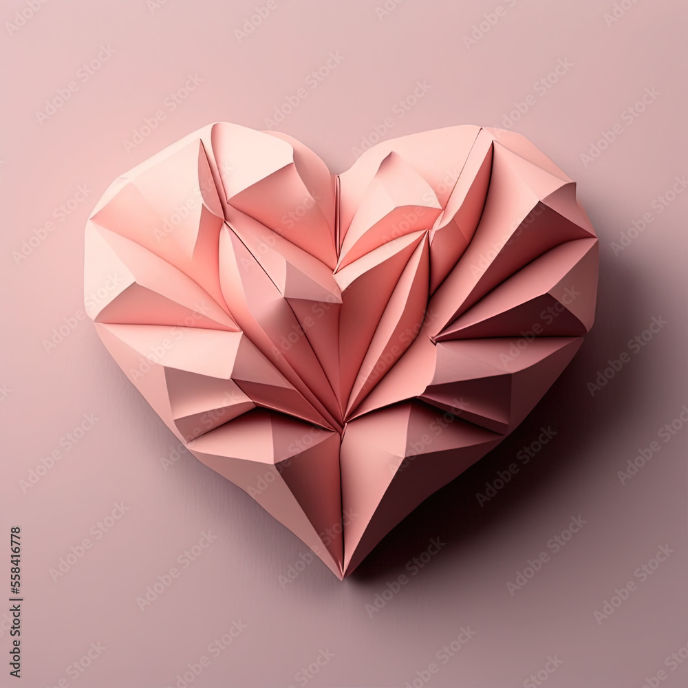 3D heart with abstract origami texture. Isolated on pink background. Represents love, relationship, Valentine's day or wedding card. 3D heart with abstract origami texture. Isolated on pink background. Represents love, relationship, Valentine's day or wedding card.