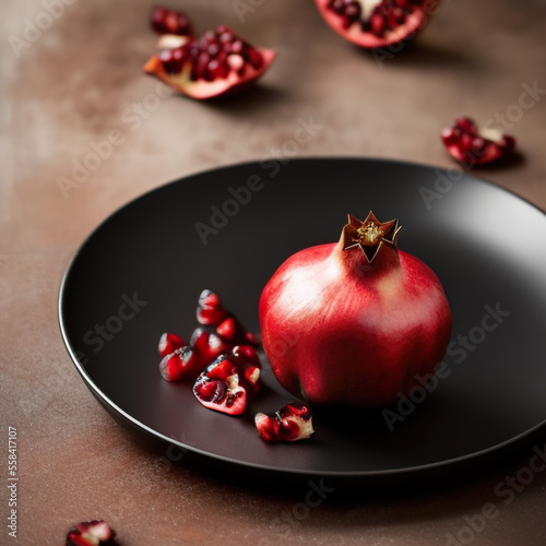 pomegranate on a plate in luxurious cozy setting