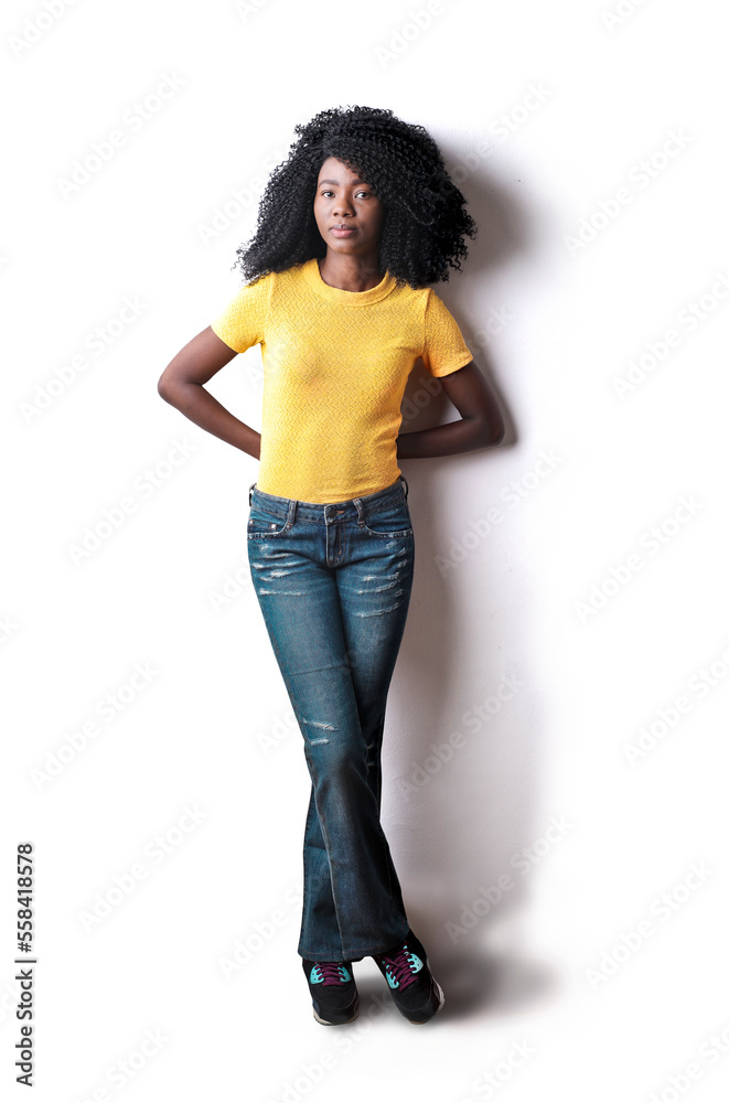 Young Black Woman Leaning Against A White Wall Stock Photo Adobe Stock