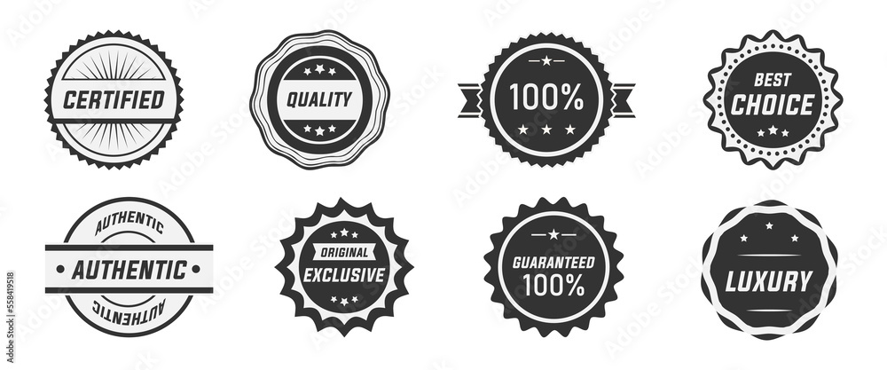 Set of black certified badges. Guaranteed stickers collection
