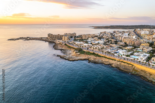 Marsaskala fisherman village in Malta, aerial drone view