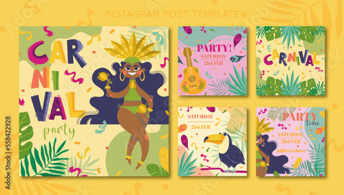 Brazilian carnival Instagram post template colorful invitations