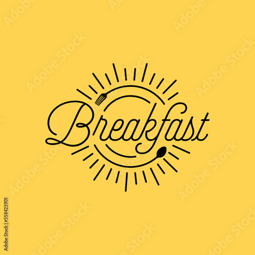 Breakfast restaurant with sunrise spoon fork hipster vintage retro typography logo design