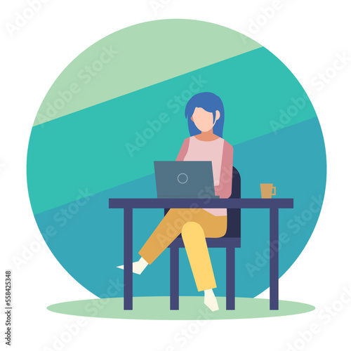 在宅ワークのイメージ　女性　人物フラットイラスト