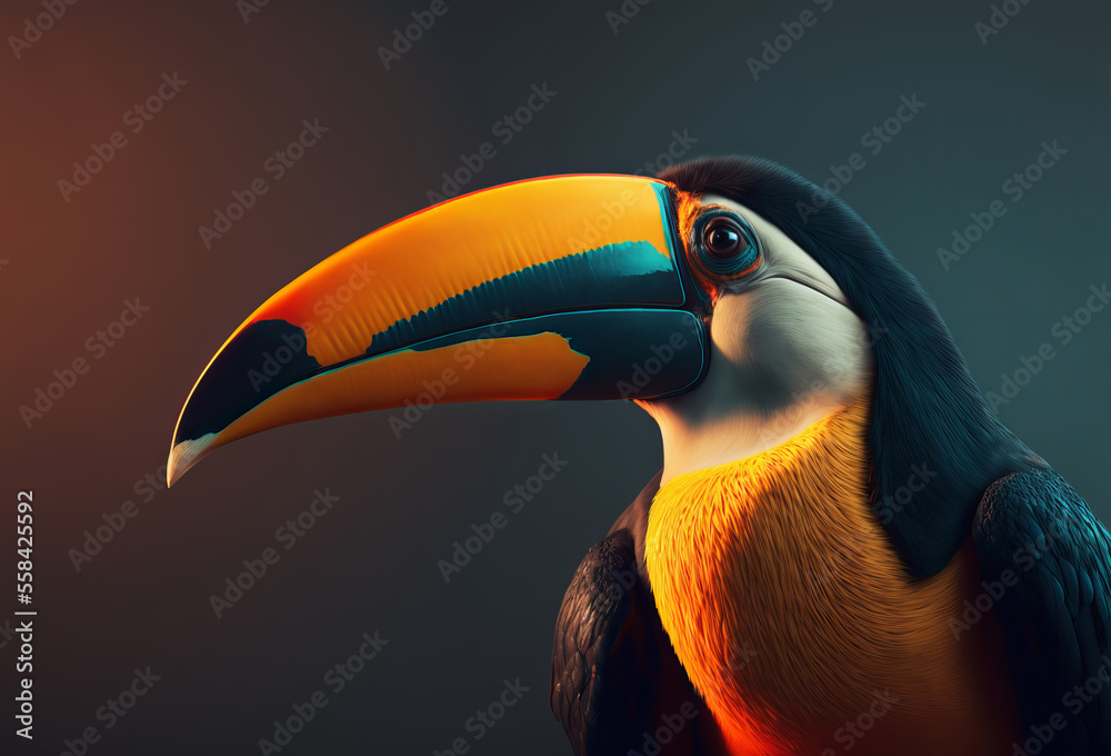 Portrait of a tropical toucan bird. Generitive ai