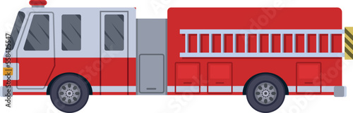 Firefighter truck side view. Red city transport cartoon icon