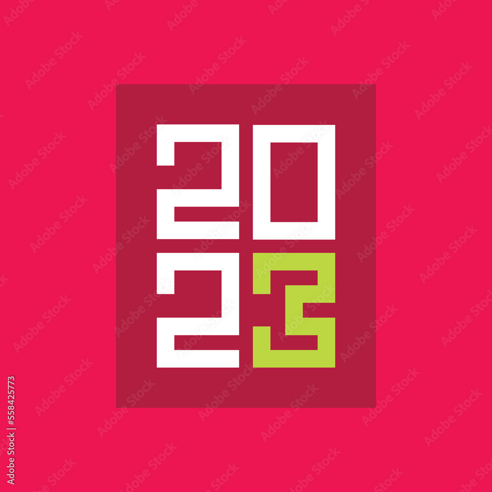 Decorative sign of Year 2023 in red background. Isolated Vector Illustration.
