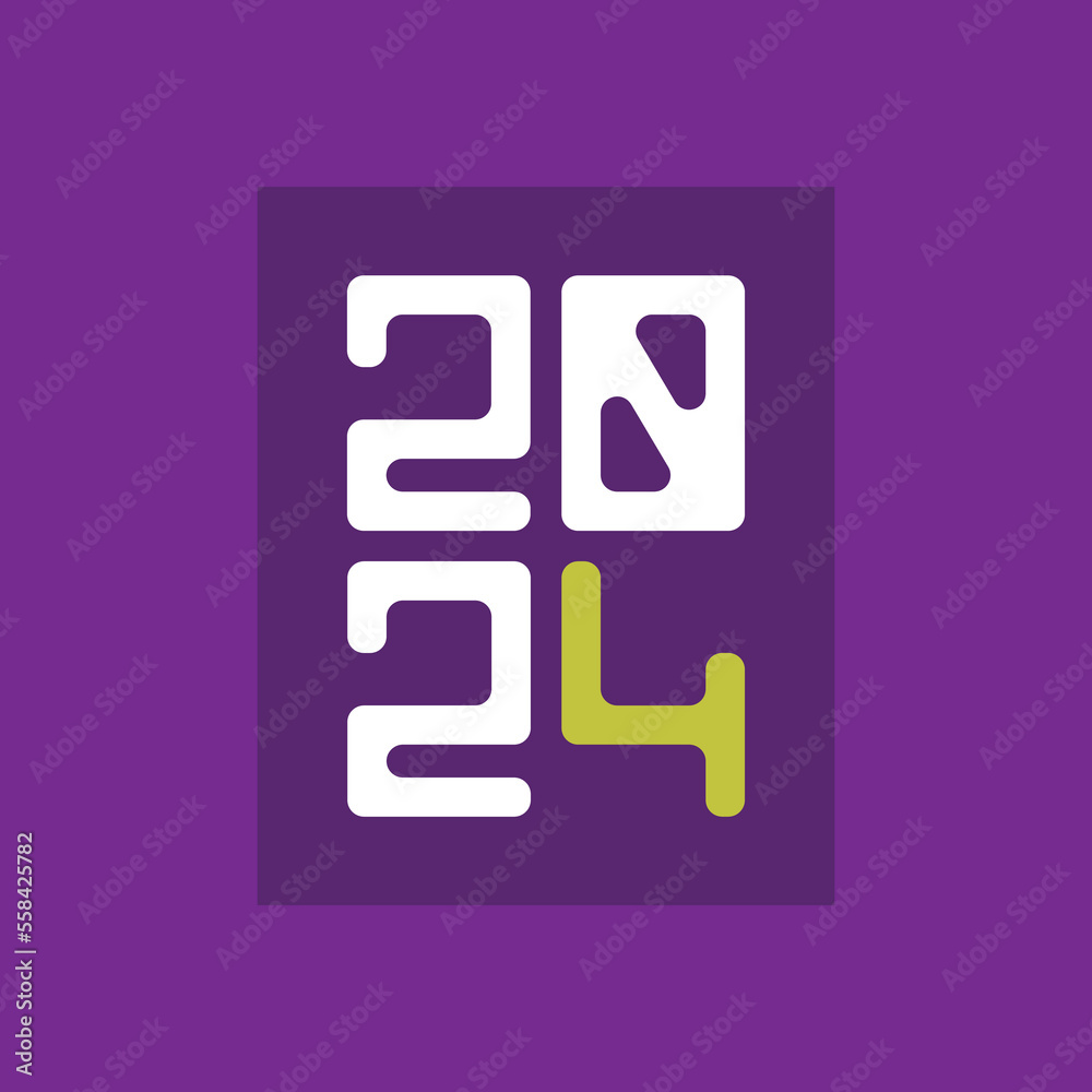 Decorative sign of Year 2024 in purple background. Isolated Vector Illustration