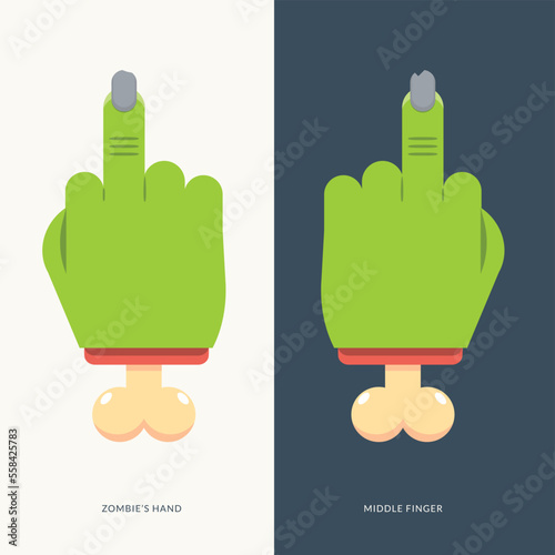 The hand of the Zombie with middle Finger. Isolated Vector Illustration.