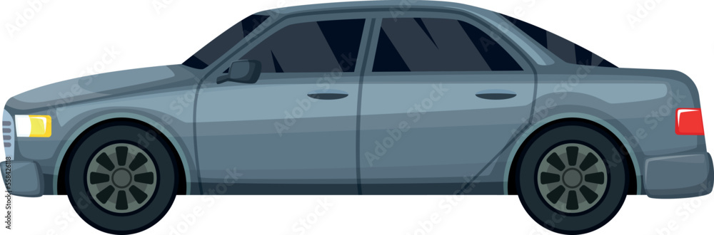 Gray car side view. Cartoon sedan icon