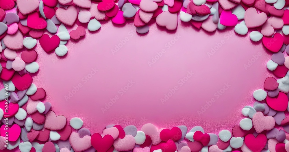 Valentine's Hearts border on pink background with copy space for text 