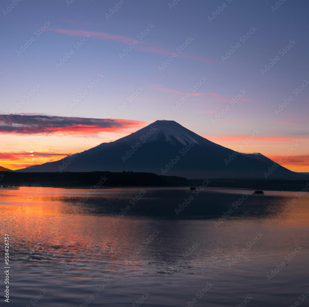 Le majestueux Mont Fuji au lever du solei Le majestueux Mont Fuji au lever du solei
