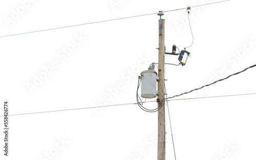 Telephone utility power pole isolated on white
