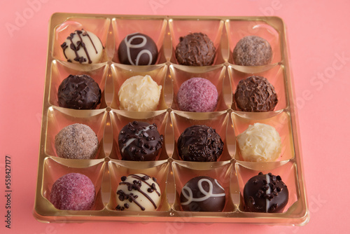 photo chocolate multicolored chocolates in a box
