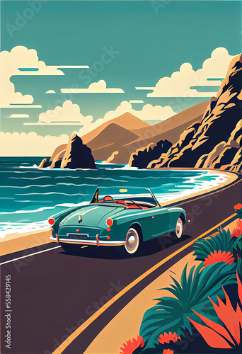 Car driving down the highway on the shoreline