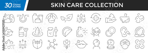 Skin care linear icons set. Collection of 30 icons in black