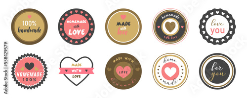 Set of homemade badges. Made with love stickers collection