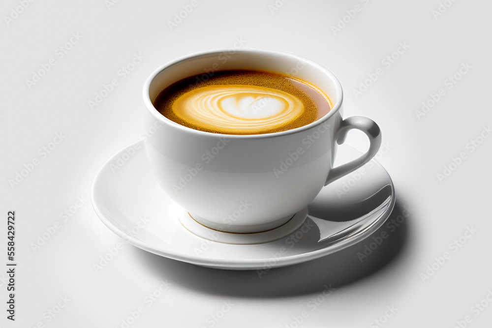 Close up white cup of black coffee isolated on white background with clipping path. Mug cup of latte.