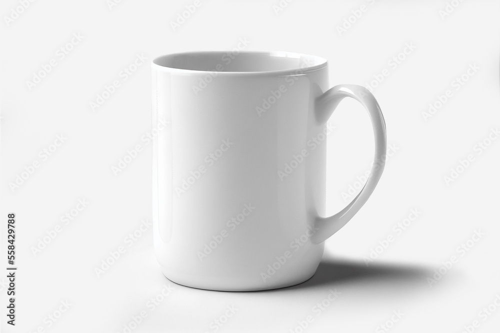 Close up of white blank empty mug mockup isolated on white background. Coffee cup mockup. Mug ceramic blank. Close up of white blank empty mug mockup isolated on white background. Coffee cup mockup. Mug ceramic blank.